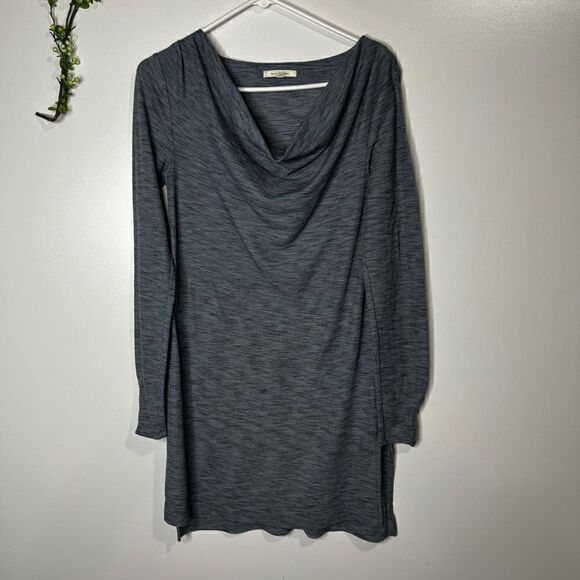 Pure + Good Blue Gray Drape Neck Long Sleeve Tunic Top - Picture 1 of 11